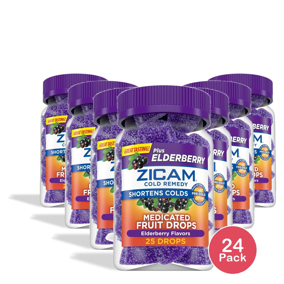 Zicam Cold Remedy Zinc Medicated Fruit Drops Elderberry Homeopathic Cold Short 0.42 Oz (Pack Of 24)