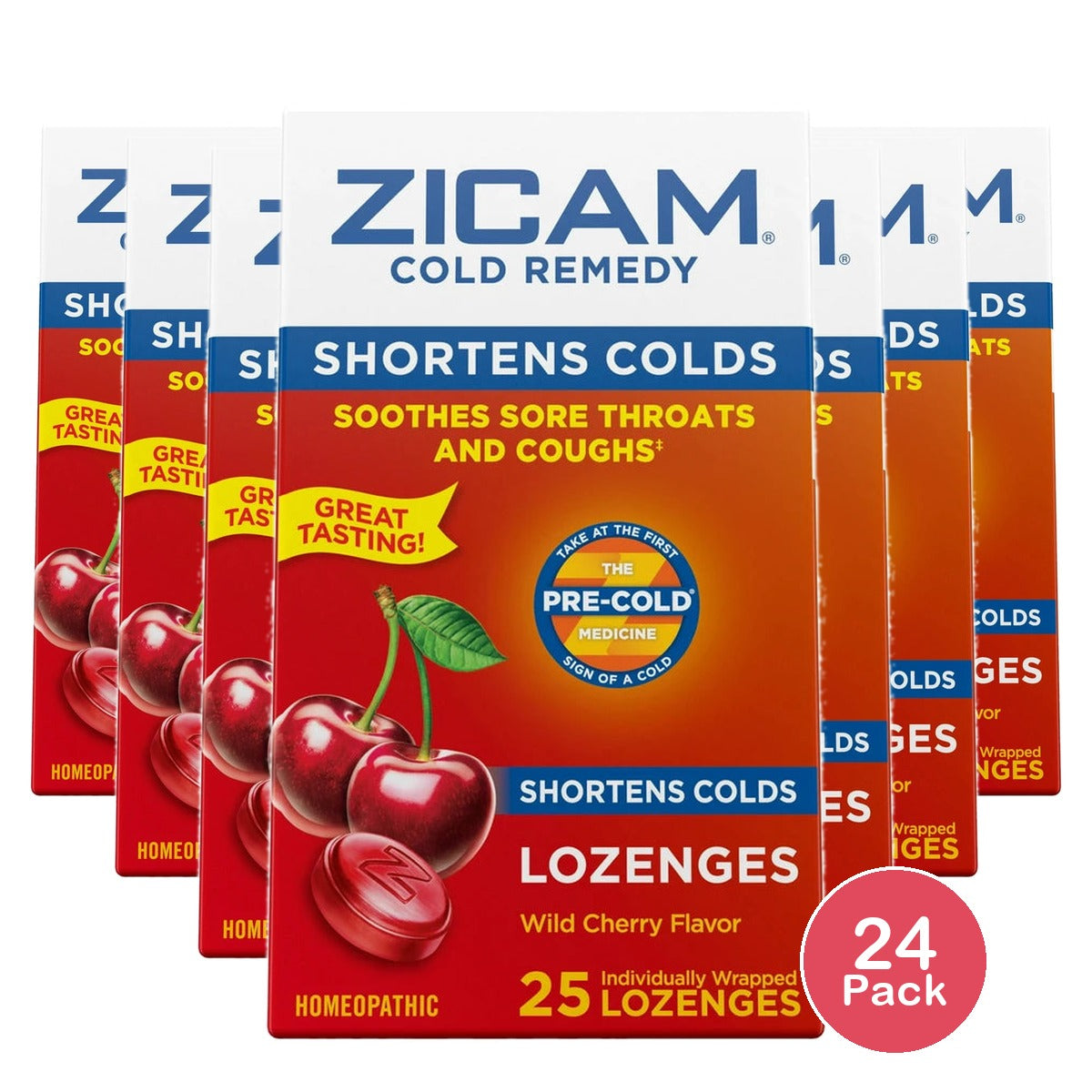 Zicam Zinc Cold Remedy Lenges Cherry Flavor 25ct 4Oz (Pack of 24)