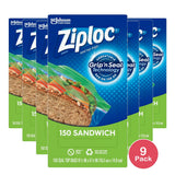 Ziploc Brand Sandwich Bags With Grip N Seal Technology (Pack Of 9)