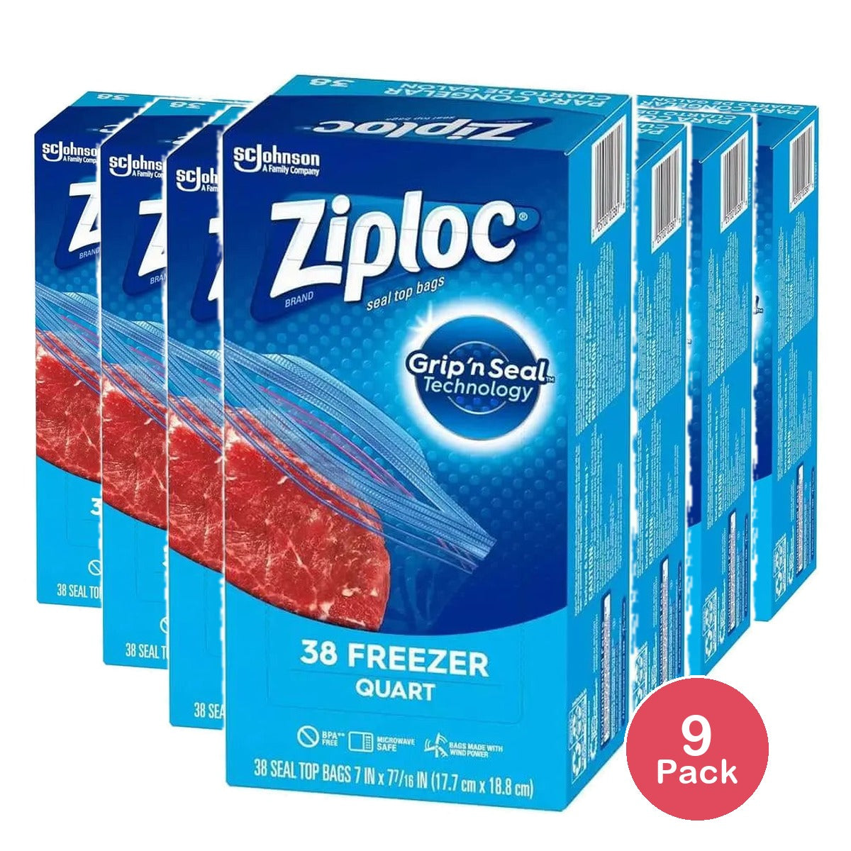 Ziploc Freezer Quart Bags With Grip 'N Seal Technology (Pack Of 9)