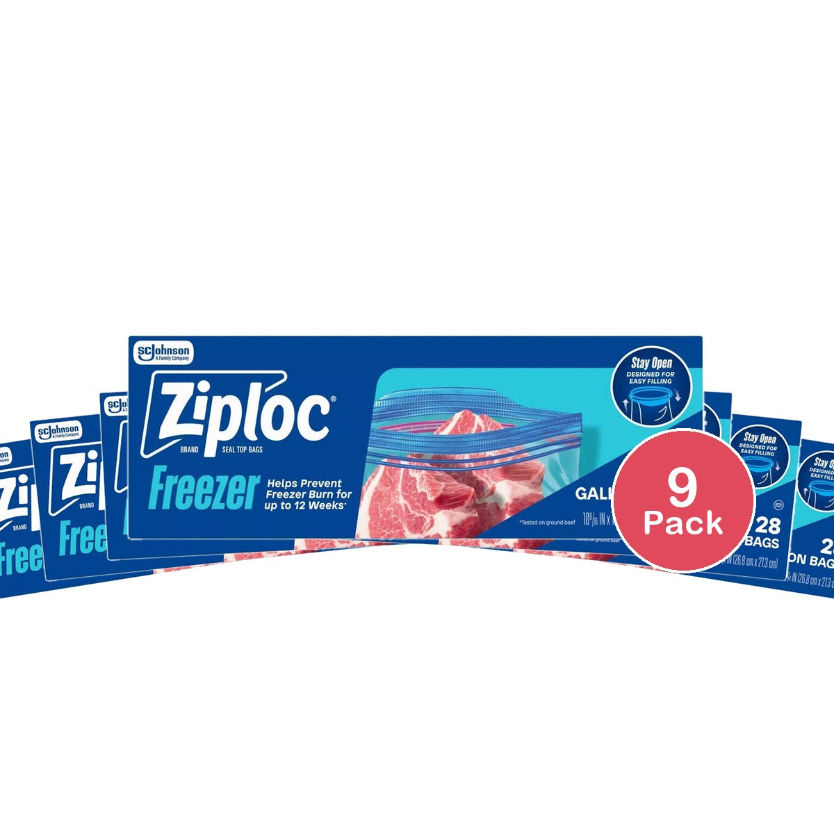Ziploc Gallon Food Storage Freezer Bags, Grip 'N Seal Technology For Easier Grip (Pack Of 9)