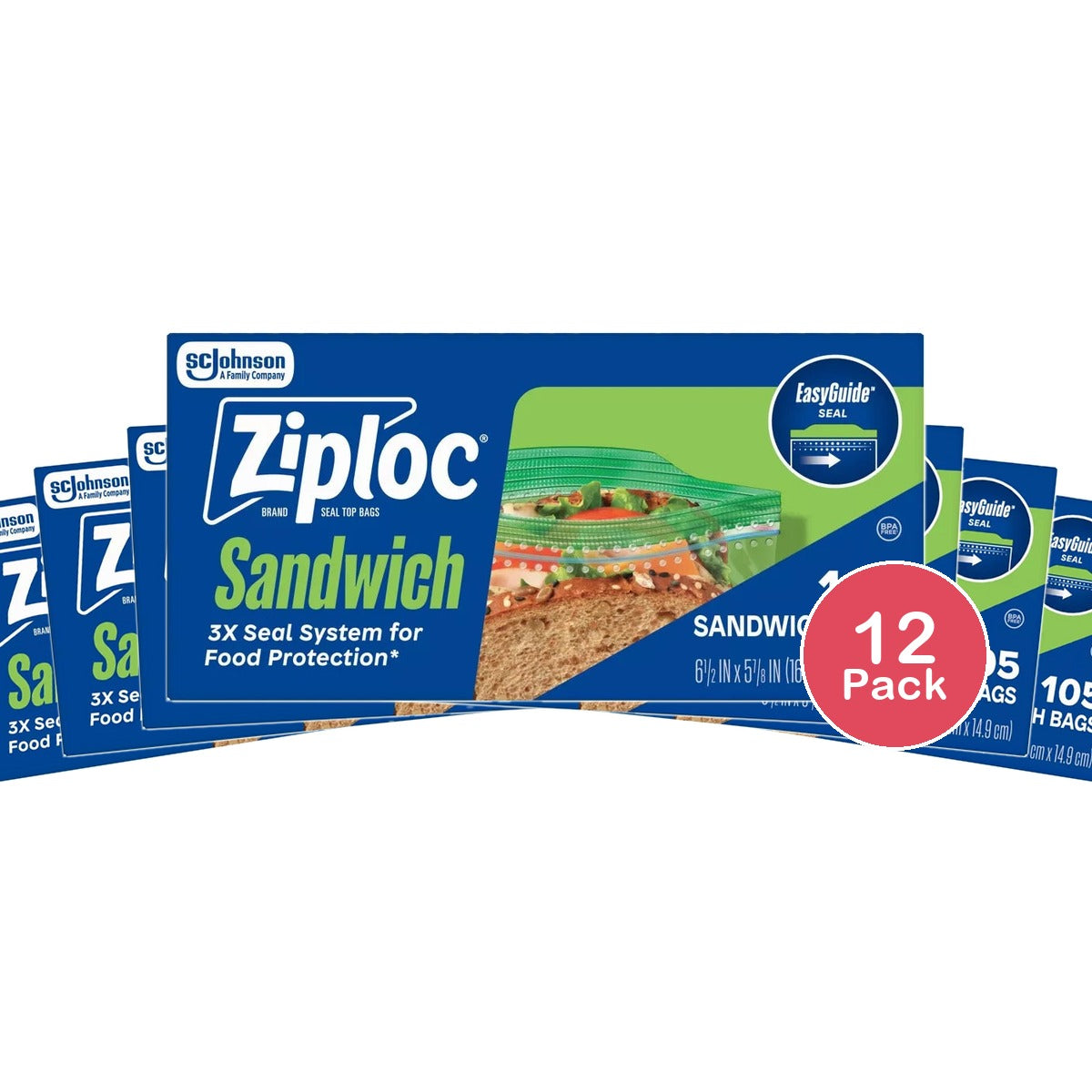 Ziploc Sandwich Bags with Grip 'n Seal Technology (Pack of 12)