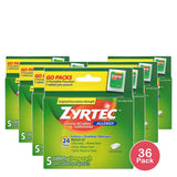Zyrtec 24 Hour Allergy Relief 10 Mg Tablets For Indoor Outdoor5 Ea 1.28Oz (Pack of 36)
